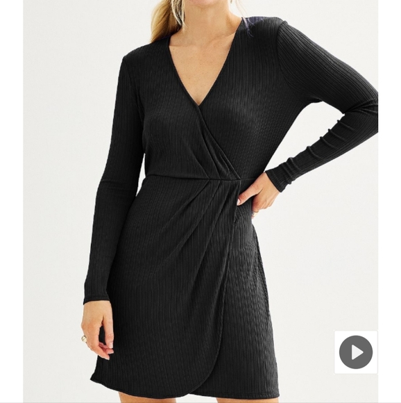 Nine West Black Wrap Ruched Long Sleeve Dress Size Small NWT - Picture 1 of 8